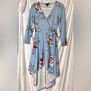 Revamped High Low Wrap Dress, Size M, Blue Floral colour
